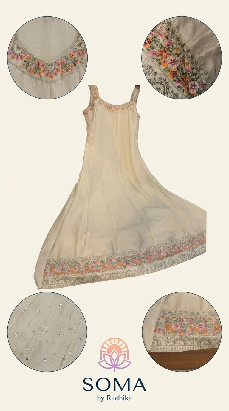 The Ethereal Blossom Ivory Anarkali Set view 6