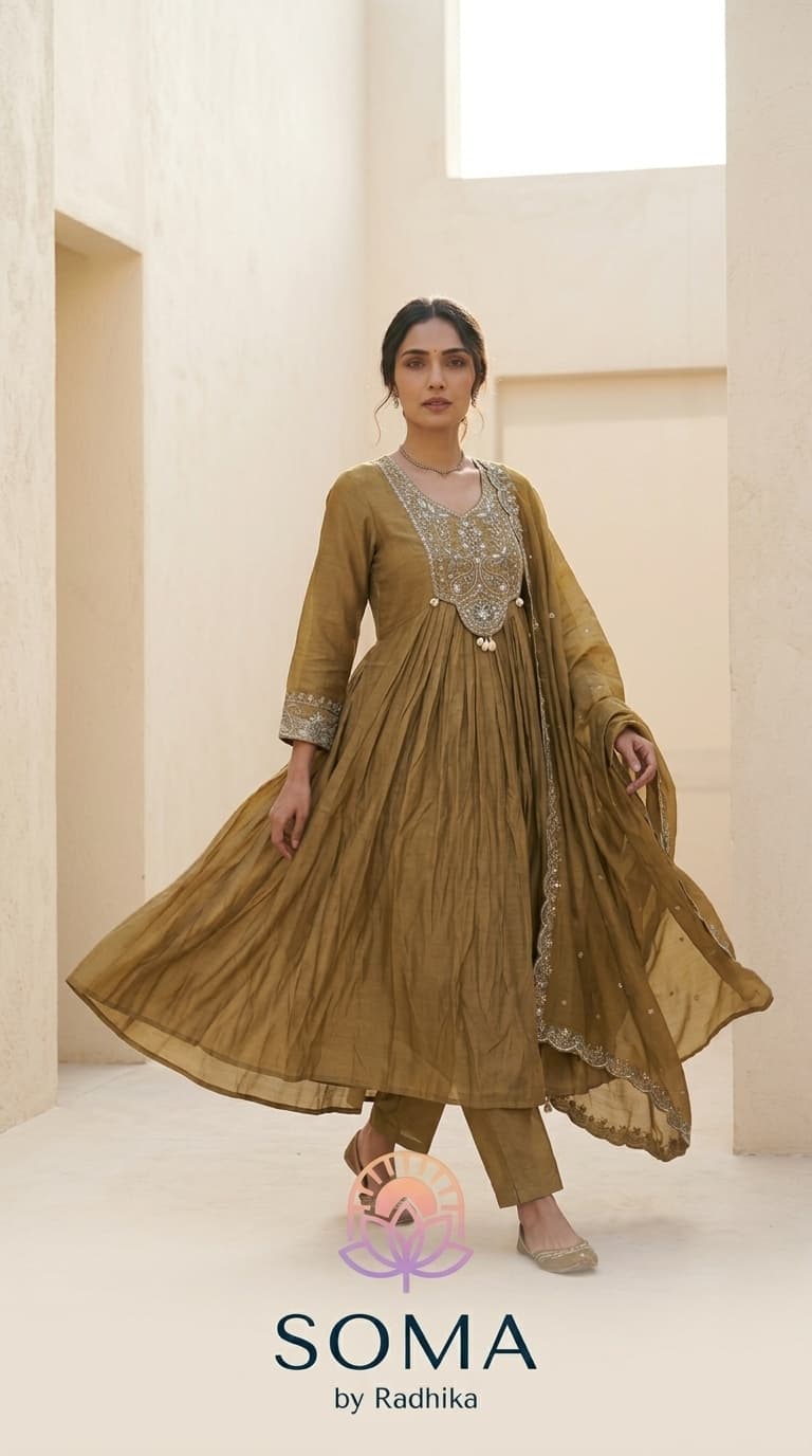 The Burnished Gold Zari Anarkali Set view 1