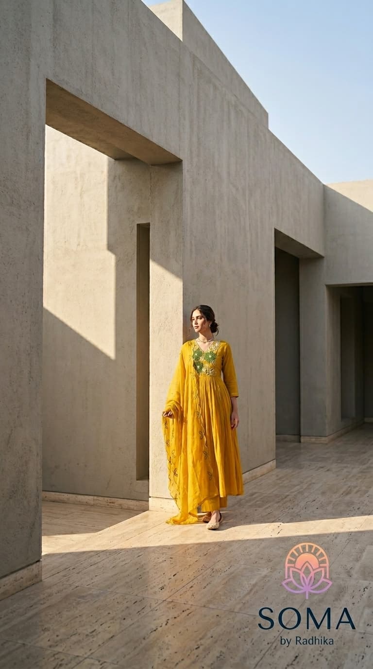 The Saffron Verdant Anarkali view 3