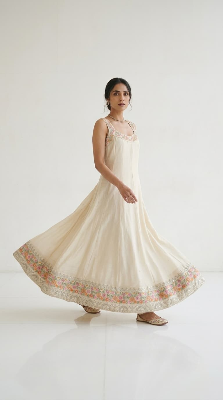 The Ethereal Blossom Ivory Anarkali Set view 5