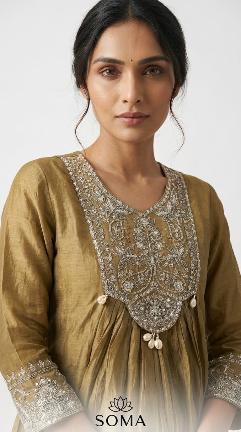 The Burnished Gold Zari Anarkali Set view 2