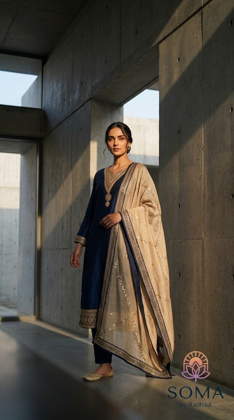 The Midnight Azure Zari Kurta Set