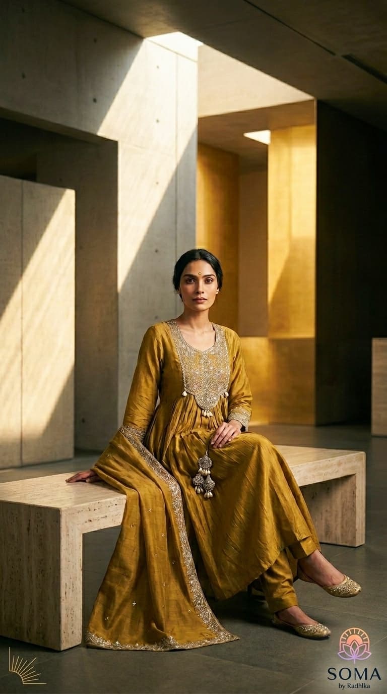 The Burnished Gold Zari Anarkali Set view 3