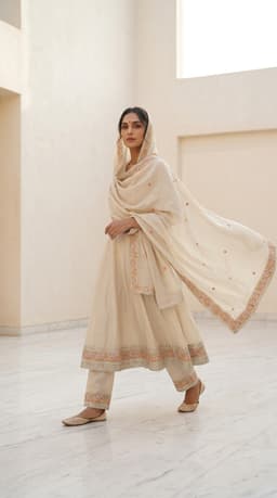 The Ethereal Blossom Ivory Anarkali Set thumbnail 3
