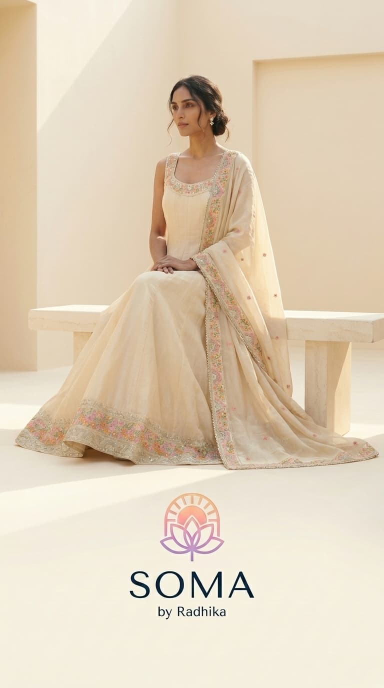 The Ethereal Blossom Ivory Anarkali Set view 4