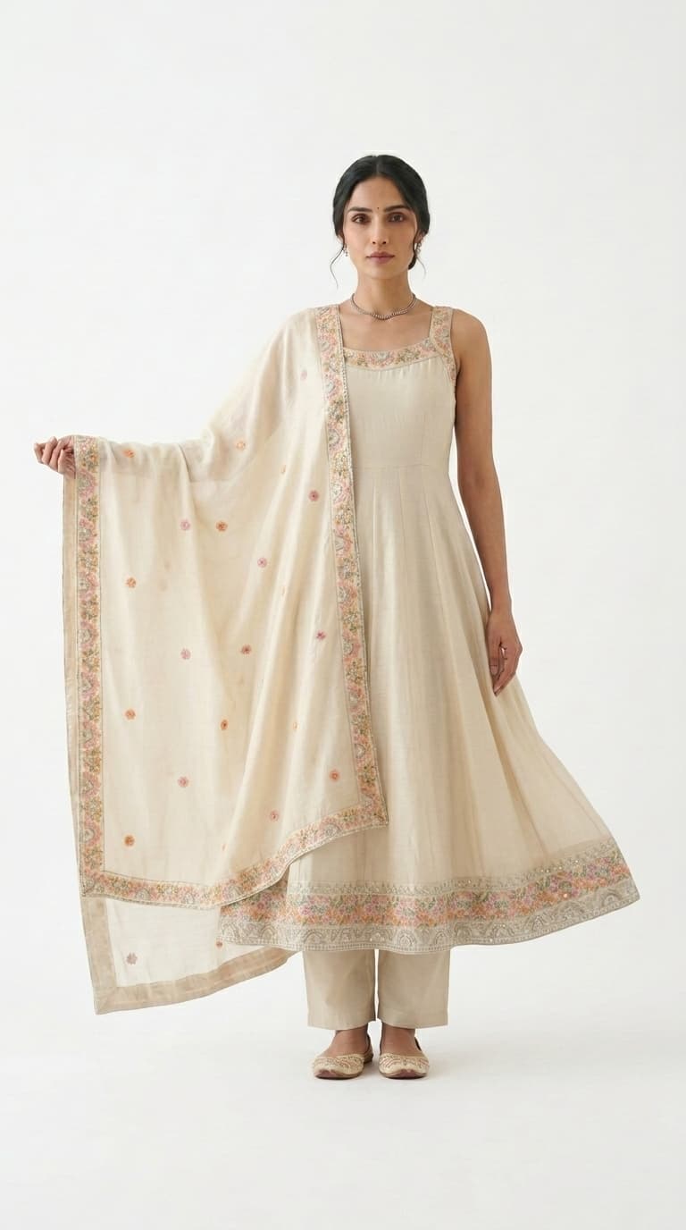 The Ethereal Blossom Ivory Anarkali Set view 2